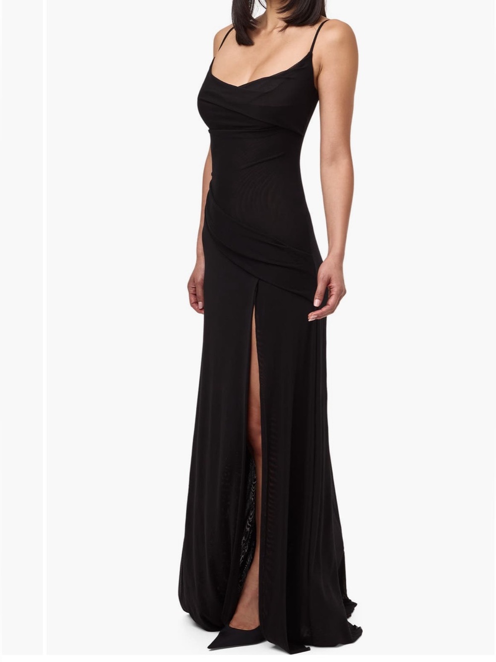 Naked Wardrobe Mesh Draped Strap high-slit Maxi dress - Chartreuse - Picture 3 of 6